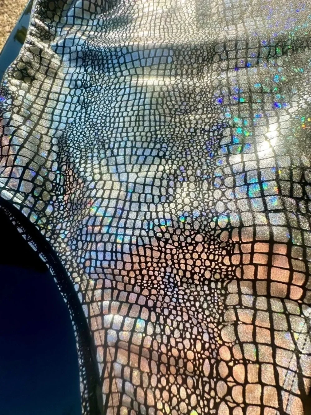 Metallic Snakeskin One-Shoulder Swimsuit | Size Small